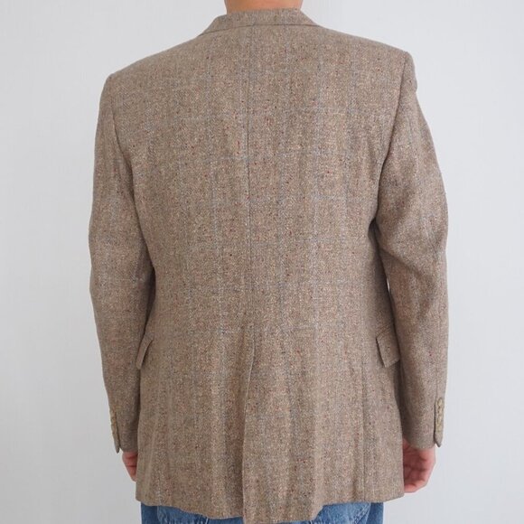 Vintage Austin Hill Tan Tweed Wool Double Button Blazer Size 41 - Picture 2 of 13